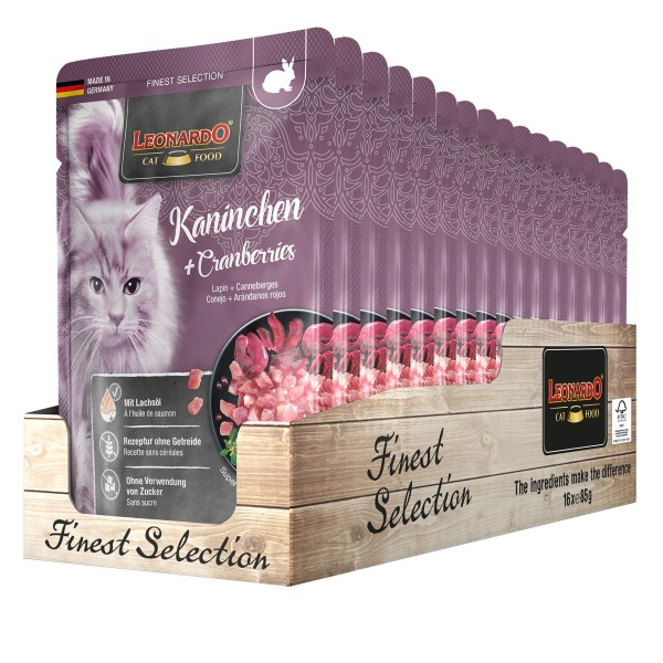 Leonardo Finest Selection Kaninchen & Cranberries Poucher 16 x 85 g