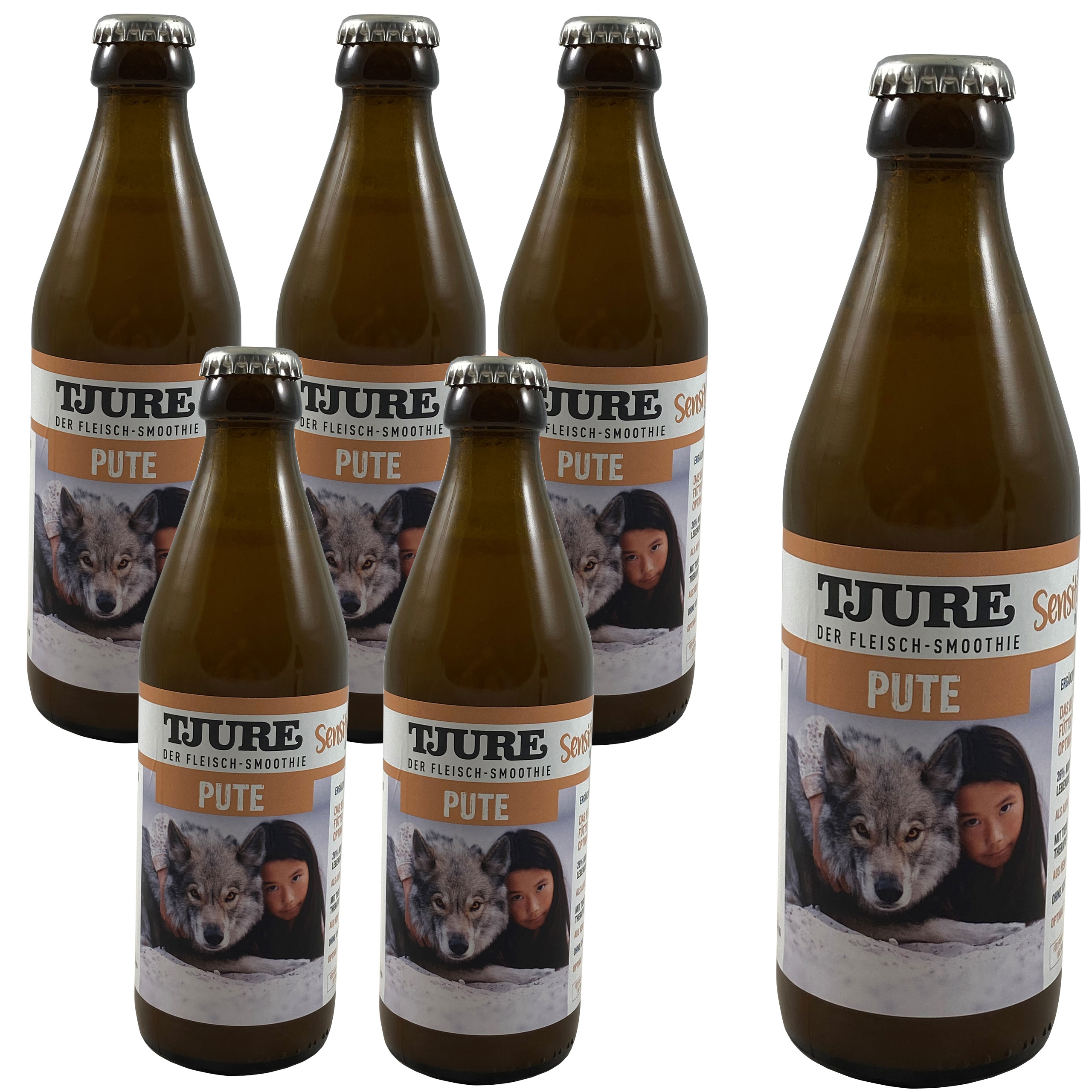 6 x 320 ml TJURE Flüssigfleischnahrung Sensitive mit Pute &amp; Reis Hund