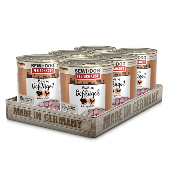 6 x 800 g Bewi Dog Fleischkost nach Wahl